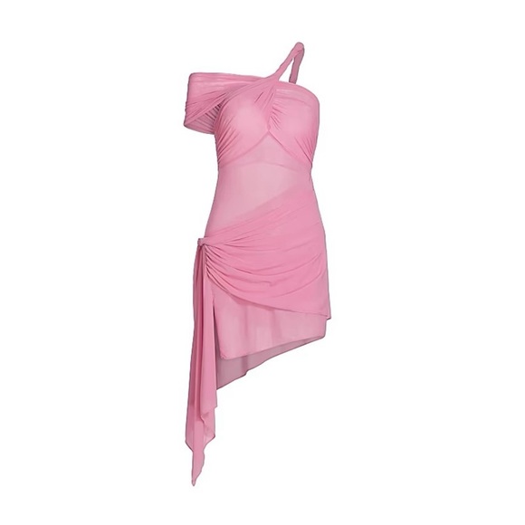 RONNY KOBO Pink Izel Asymmetric Twisted Mini Dress - Picture 5 of 10
